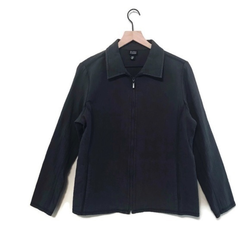 Eileen Fisher Gray Textured Zip Front Lightweight Fall Jacket Women’s MEDIUM